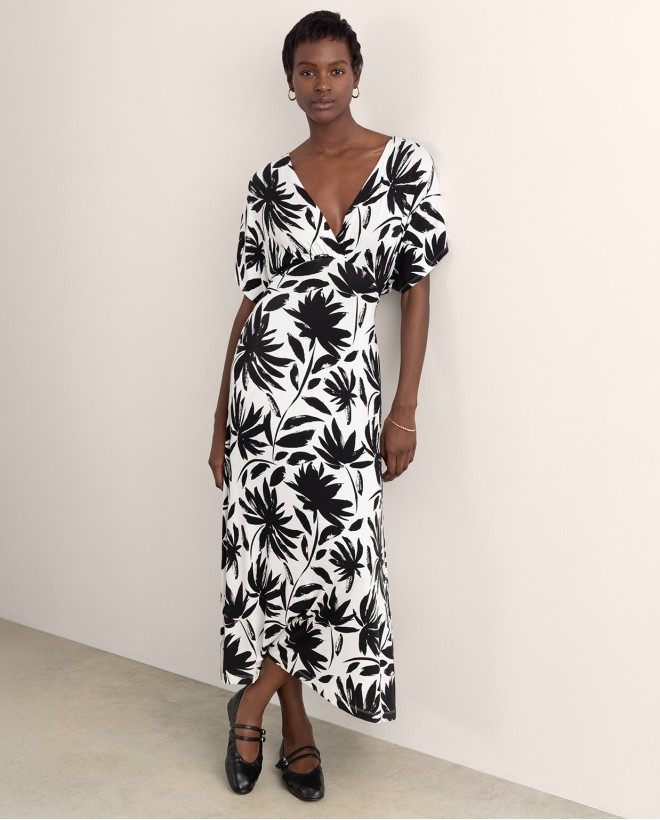 Long, stretchy printed dress Black