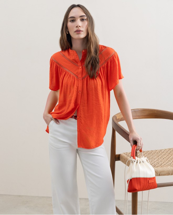 Plain eyelet embroidered blouse Orange