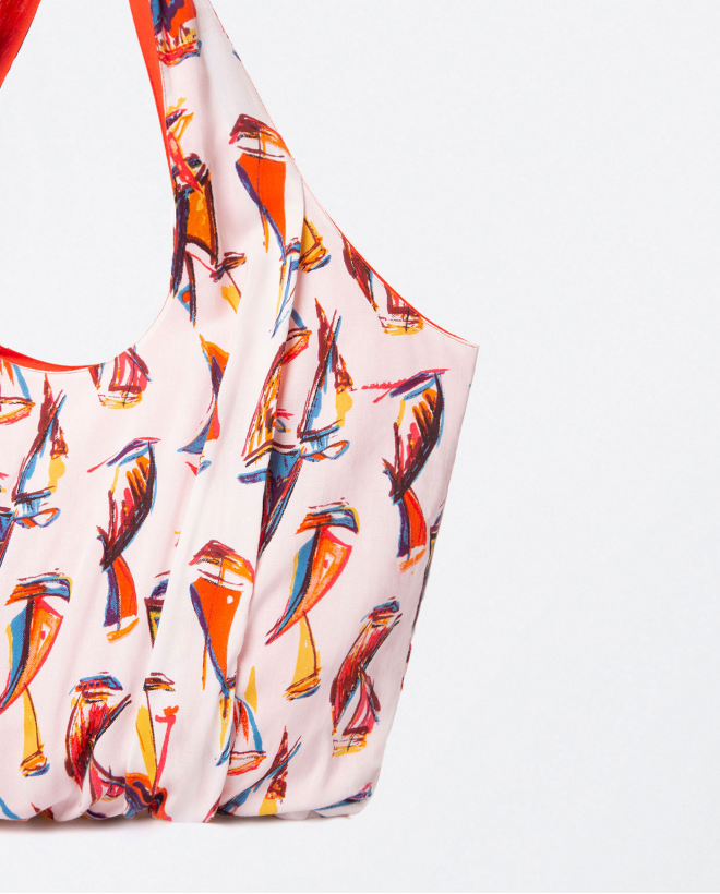 Tote bag with pleats.ed Orange