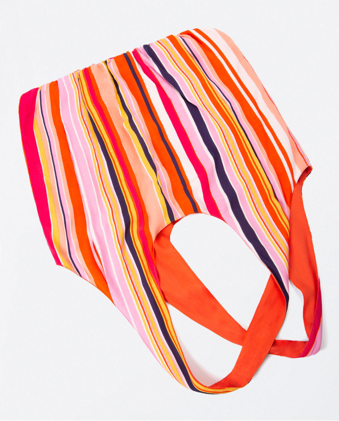 Tote bag with pleats.ed Stripes Orange