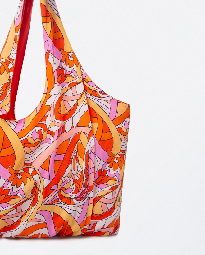 Tote bag with pleats.ed Orange