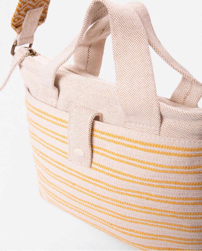 Jacquard shoulder bag with handle. Stripes Yellow