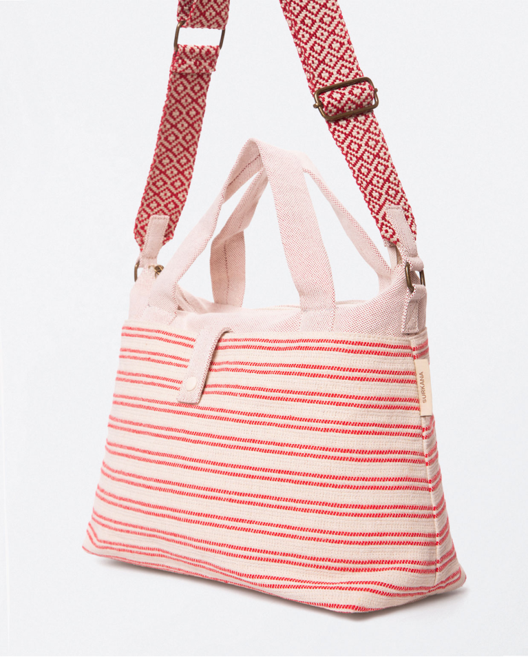 Shopper asa de mão e mala a tiracolo de jacquard Vermelho