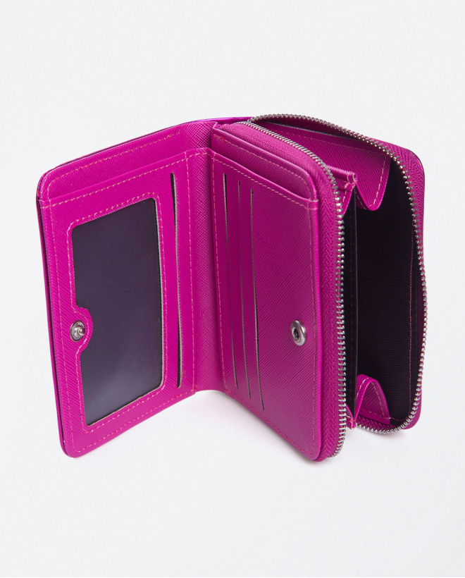 Cartera pequeña con cremallera. Metalizada Fucsia