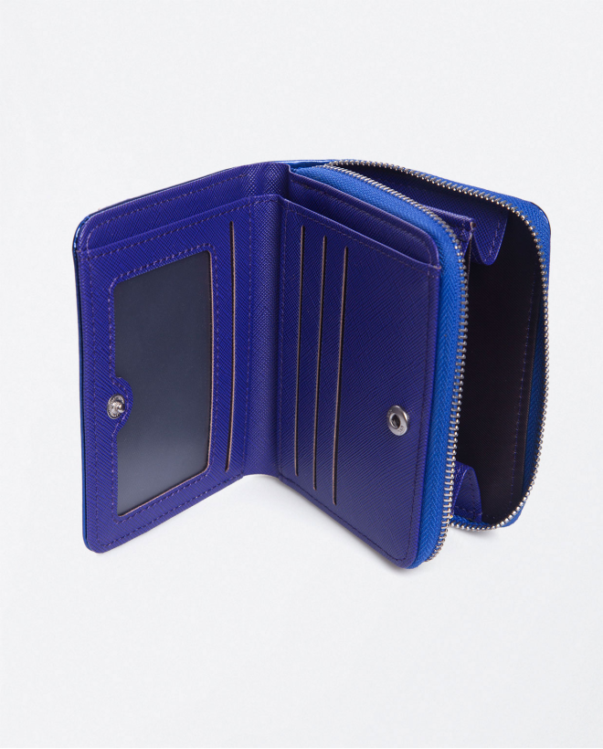 Porta-moedas pequeno metalizado fecho de correr Azul