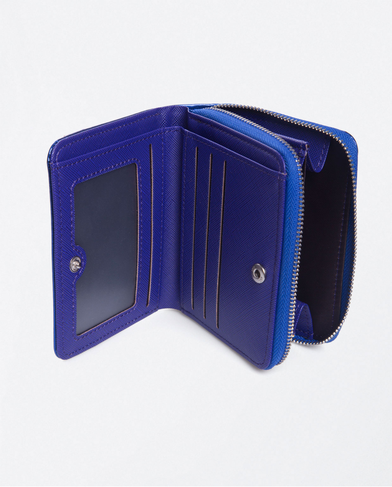 Porta-moedas pequeno metalizado fecho de correr Azul