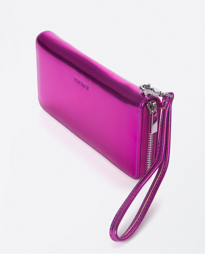 Cartera larga con cremallera. Metalizada Fucsia