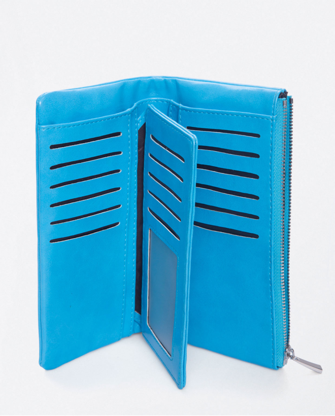 Cartera larga con tarjetero y monedero. Liso Azul celeste