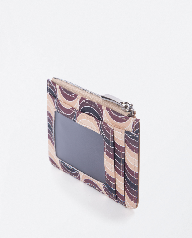 Porta-moedas cartões estampado. Bege