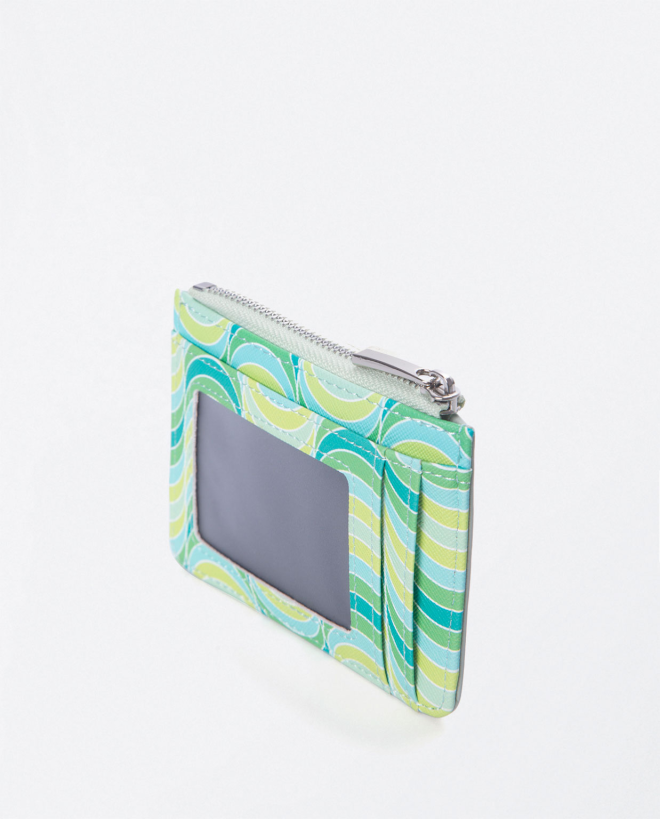 Porta-moedas cartões estampado. Verde