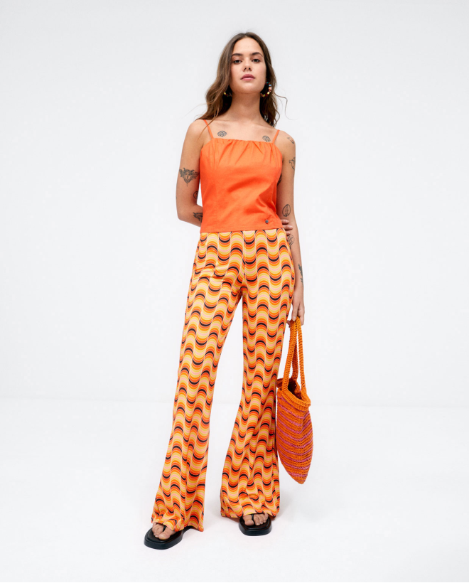 Bolso shopper de crochet al hombro tejido. Rayas Naranja