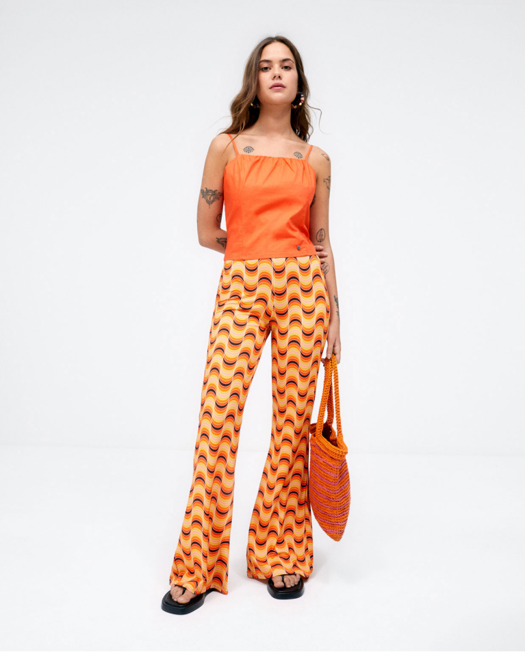 Bolso shopper de crochet al hombro tejido. Rayas Naranja