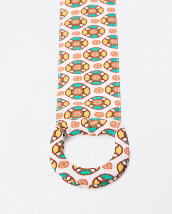 Wide fabric belt with double buckle. Yellow