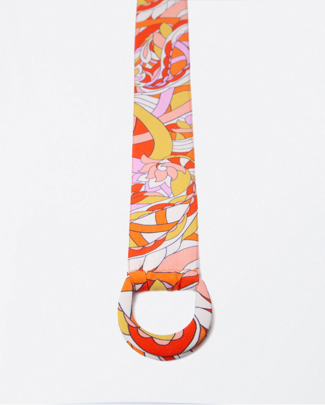 Wide fabric belt with double buckle. Orange