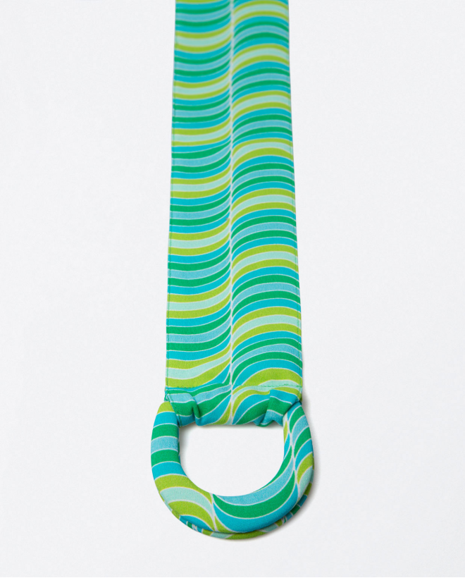 Wide fabric belt with double buckle. Green