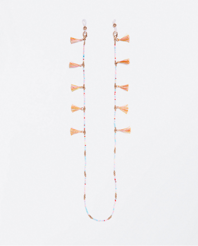 Eyewear cord with colour pieces in squares Fuchsia