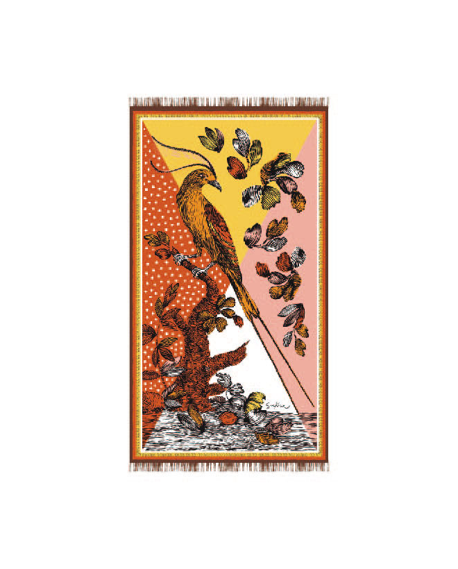 Lenço páreo estampado. Laranja