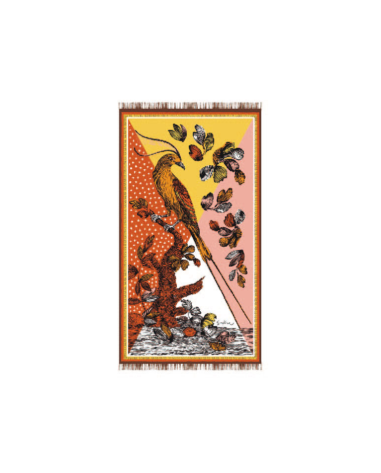  Bird Print Pareo Scarf Orange