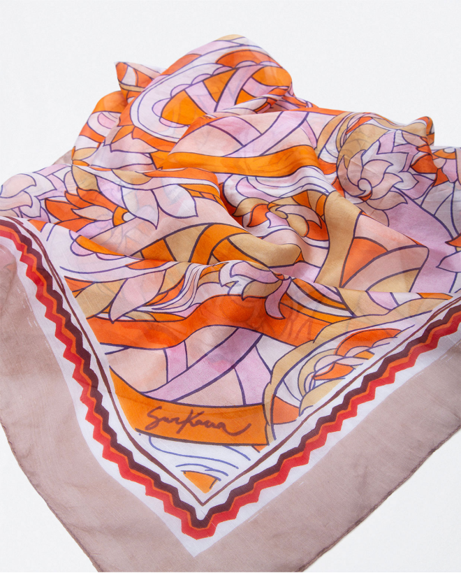 Square vegetable print scarf Orange