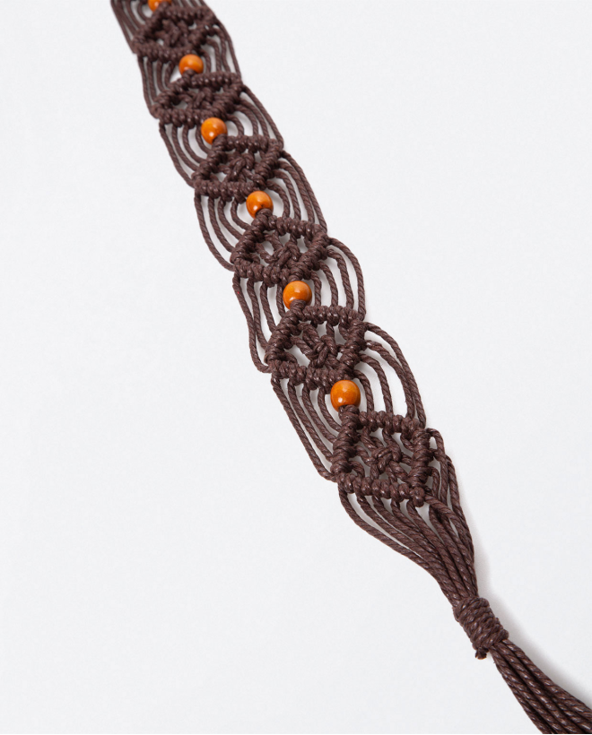 Macramé belt with brown wooden beads Brown