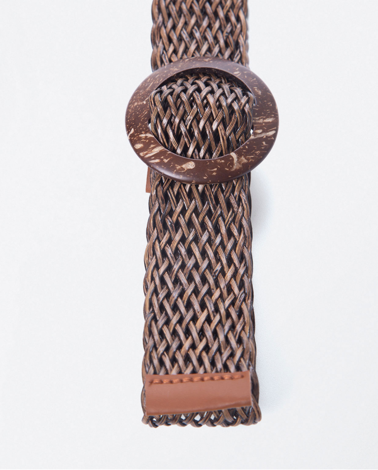 Wide raffia belt with buckle Brown