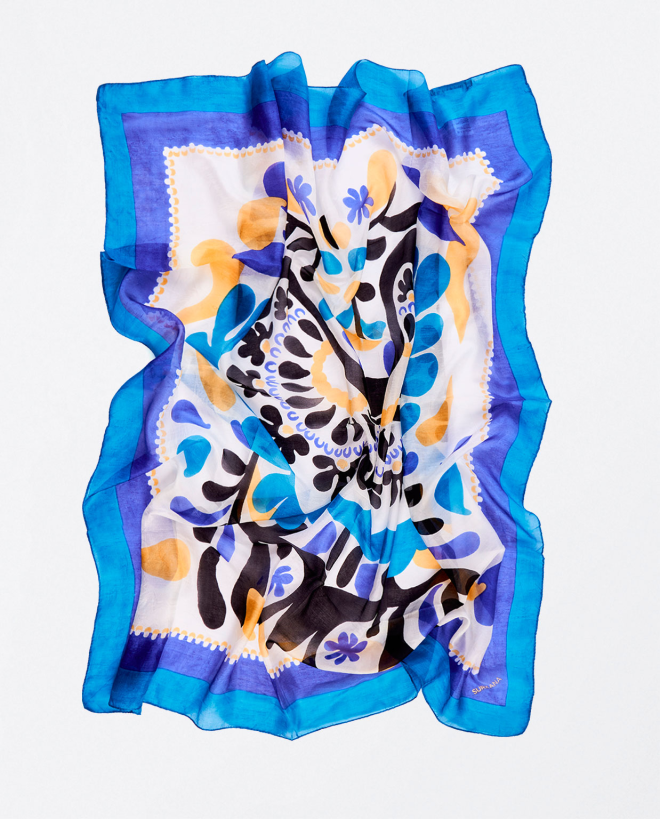 Pañuelo de seda estampado Azul