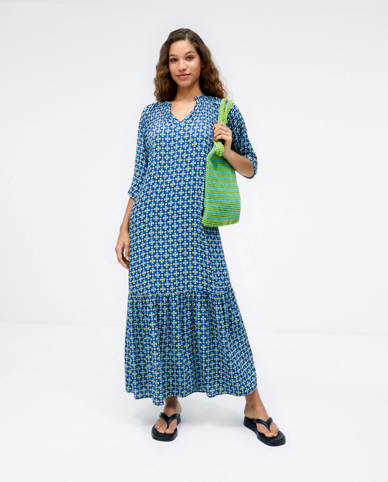 Vestido comprido e amplo Azul