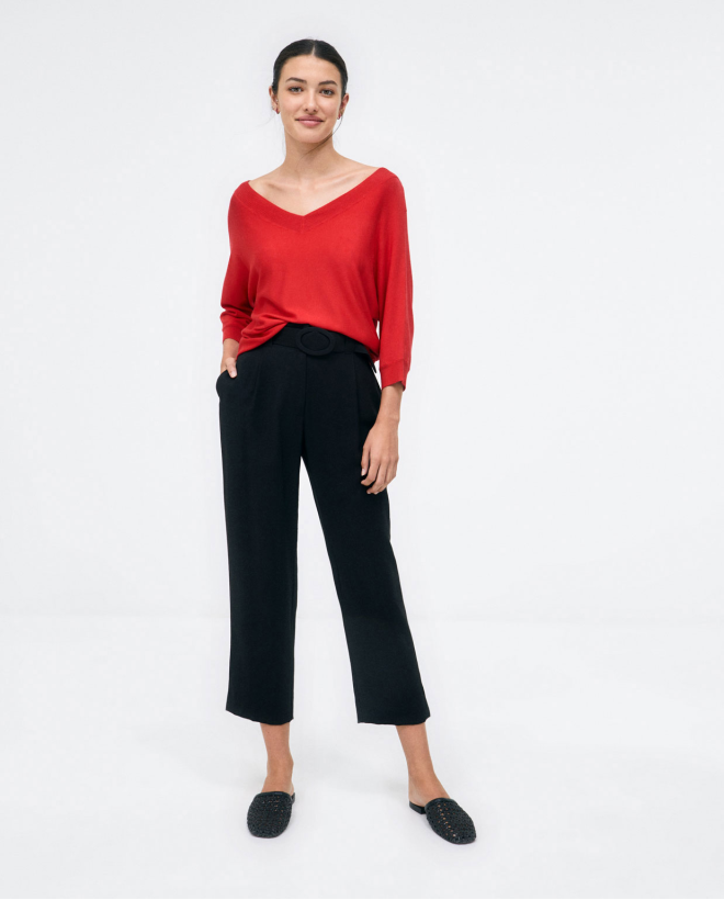 Fisherman trousers with belt. Plain Black