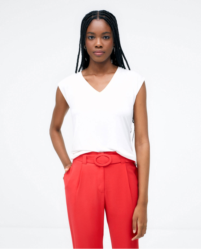 Fisherman trousers with belt. Plain Red