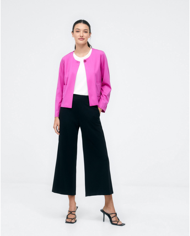 Short jacket without collar. Button fastening. Pla Fuchsia