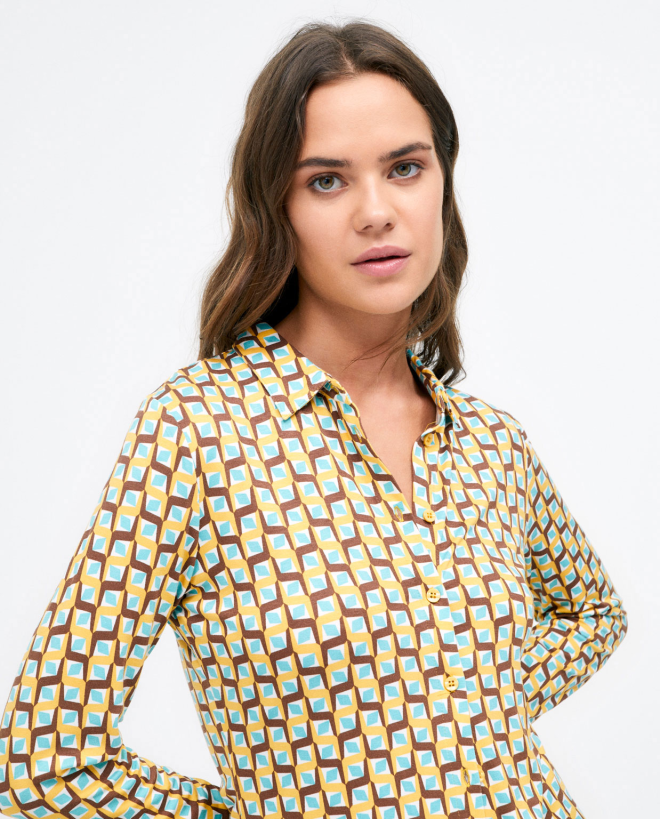 Long sleeve shirt. geometric print Yellow