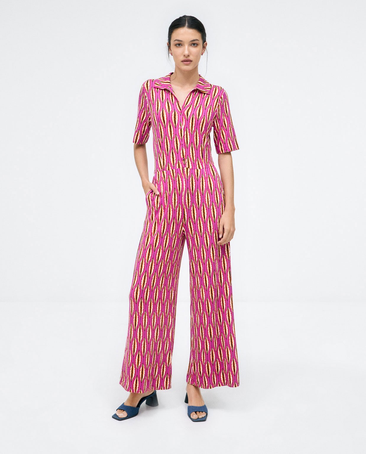 Long shirt jumpsuit. Elasticated.  Fuchsia