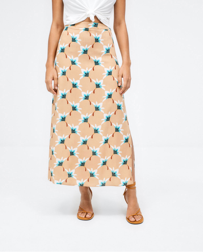 Saia midi ligeiramente rodada Camel