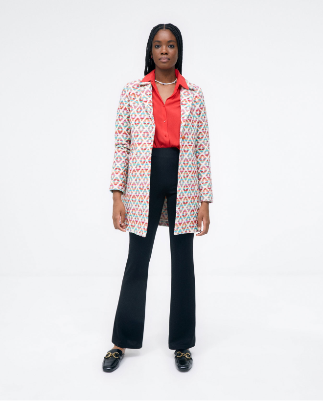 3 4 length blazer with lapels and buttonhole pocke Multi