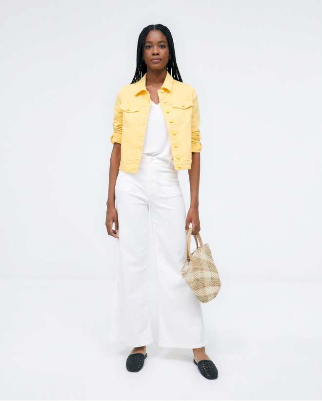 Denim jacket with pockets. Plain Yellow