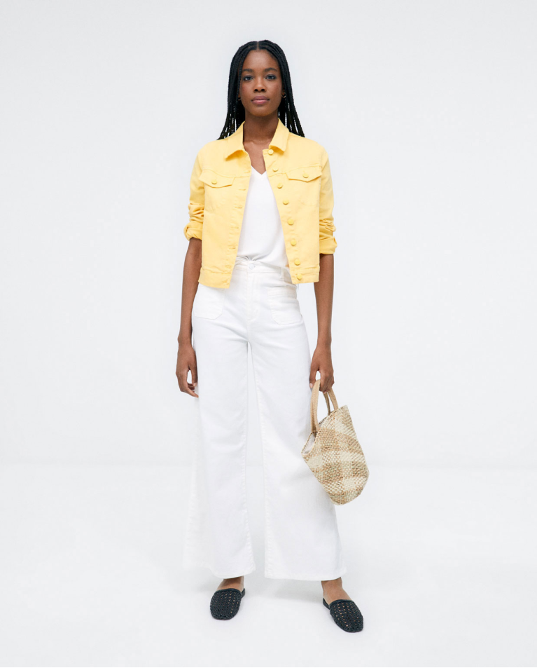Denim jacket with pockets. Plain Yellow