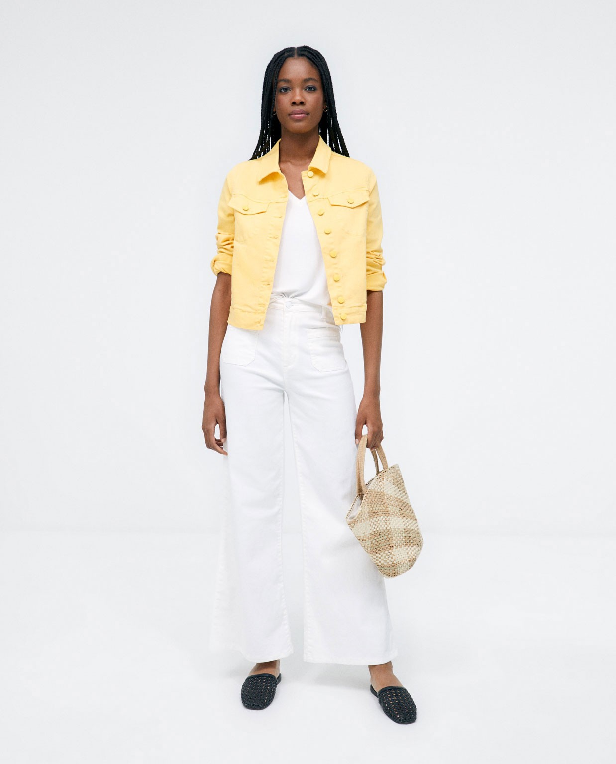 Denim jacket with pockets. Plain Yellow