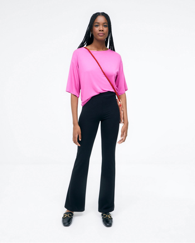 Camiseta ancha manga 3 4. Elástica. Lisa Fucsia