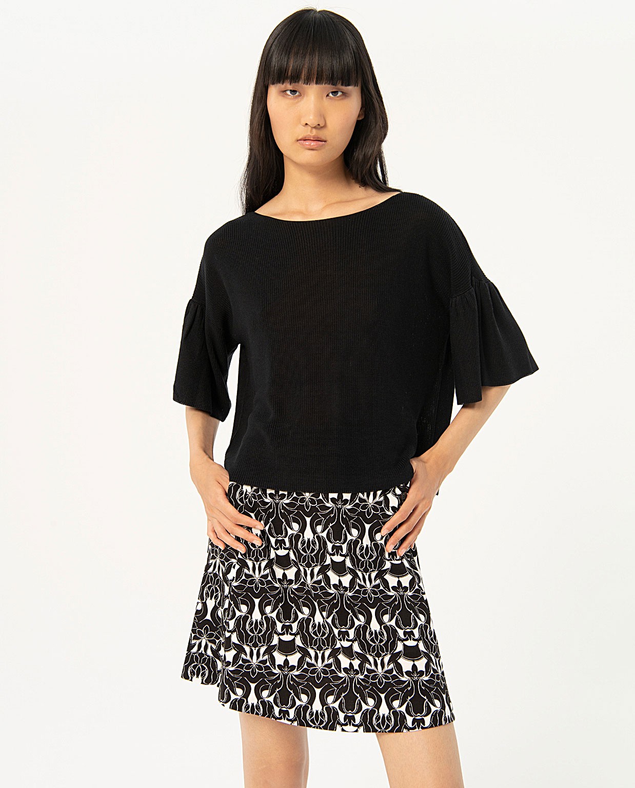 Jersey tricot manga volantes Negro