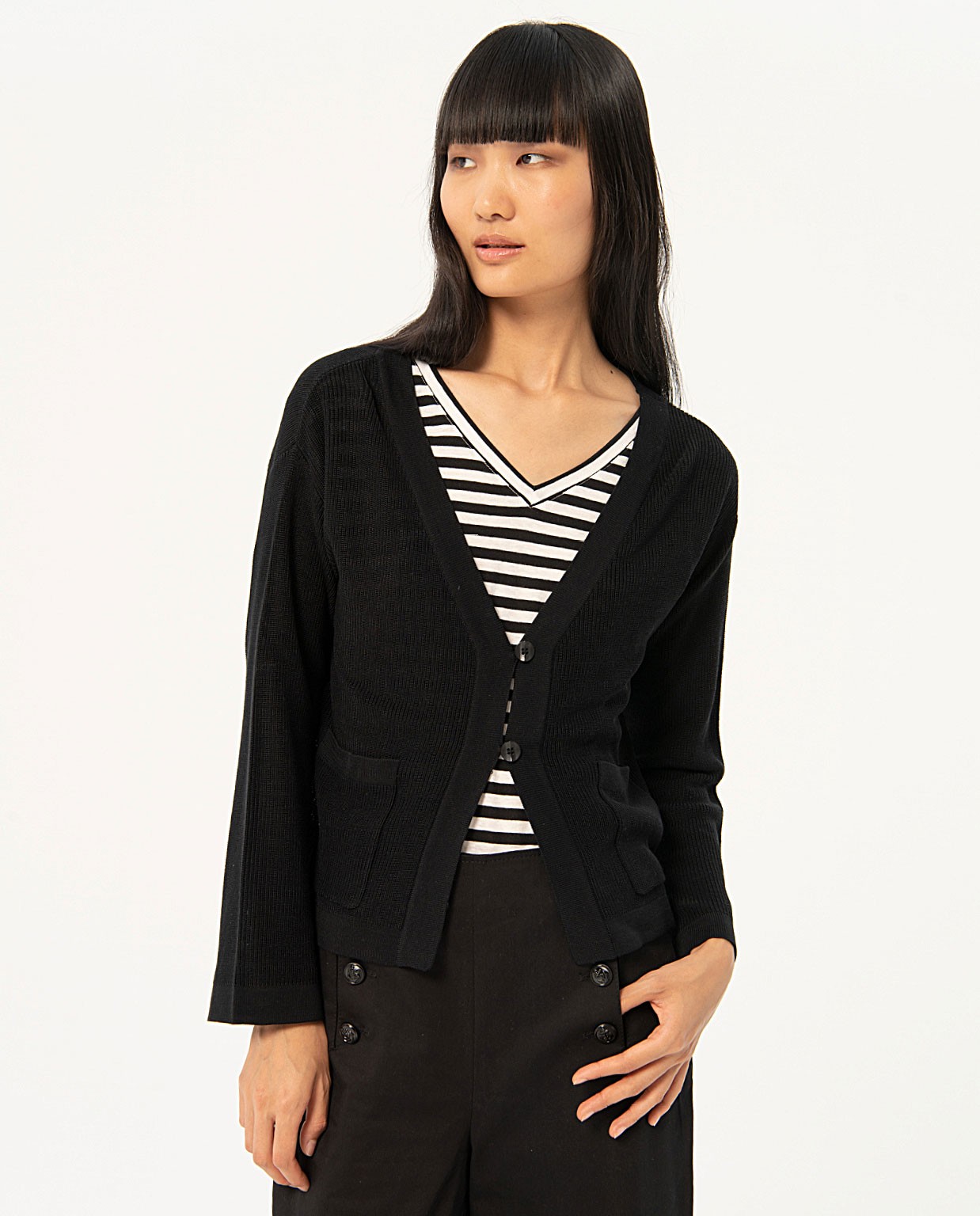 Cárdigan tricot corta Negro