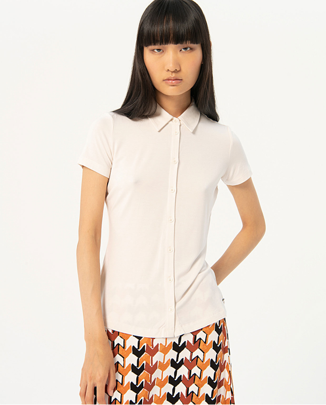 Camisa elástica manga corta lisa Blanco