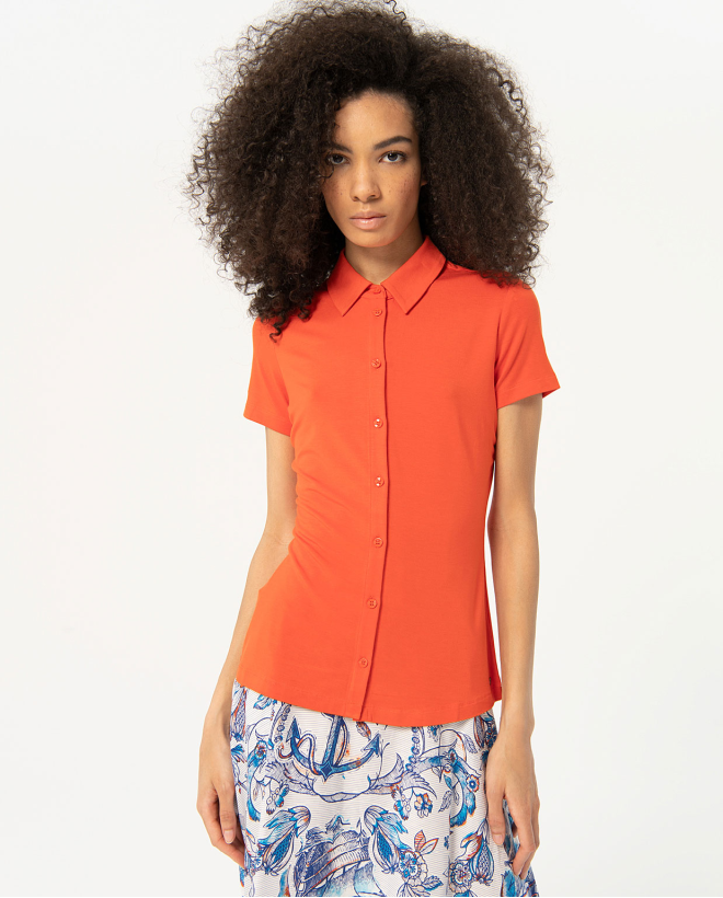 Camisa elástica manga corta lisa Rojo