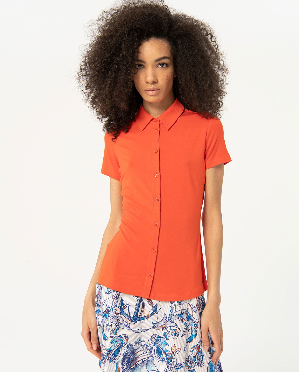 Camisa elástica manga corta lisa Rojo