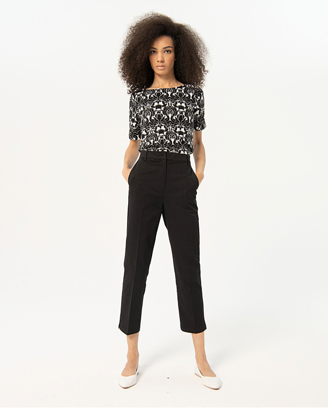 Pantalón popelina recto liso Negro