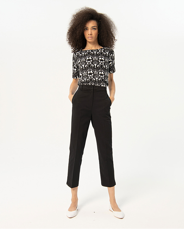 Pantalón popelina recto liso Negro