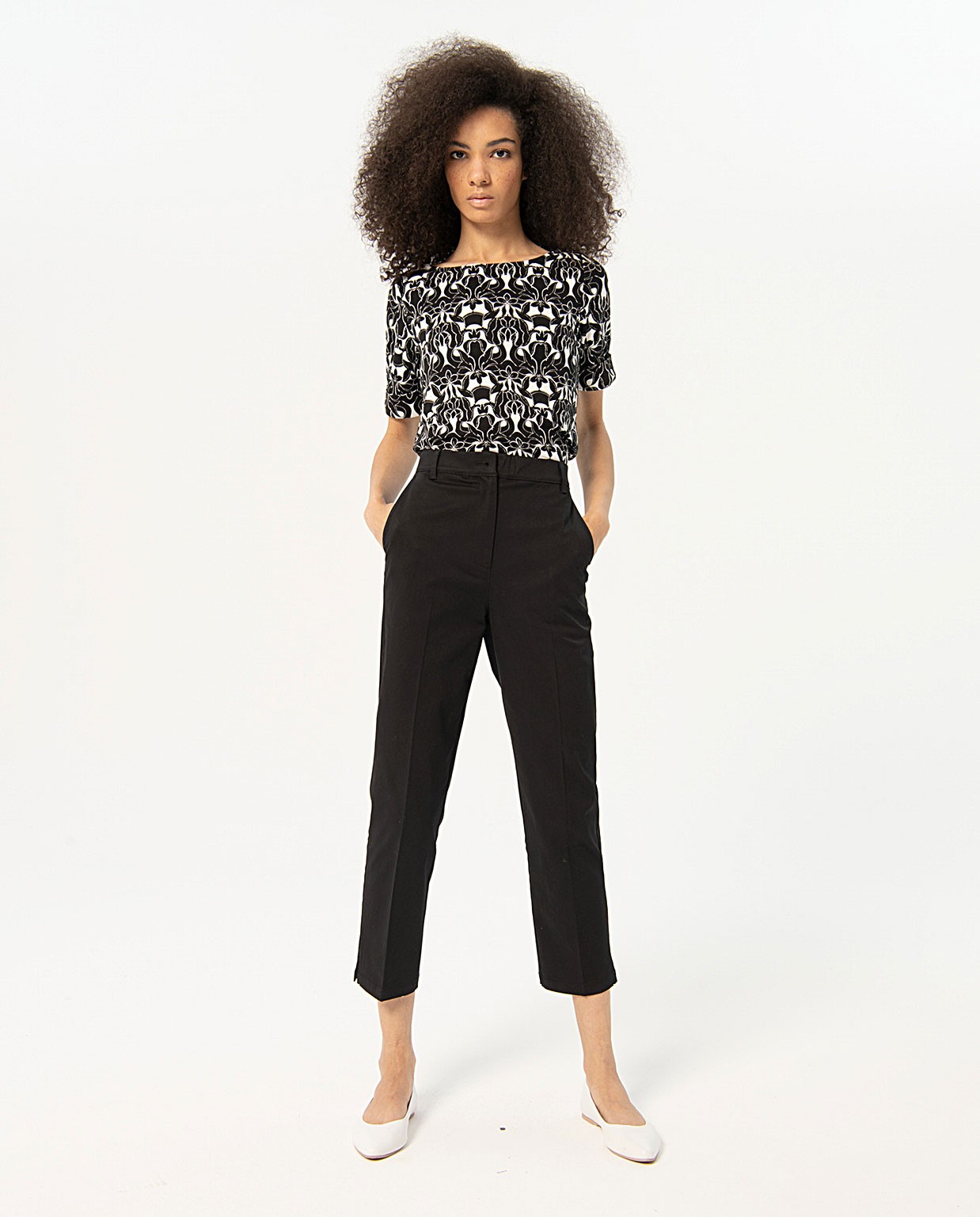 Pantalón popelina recto liso Negro