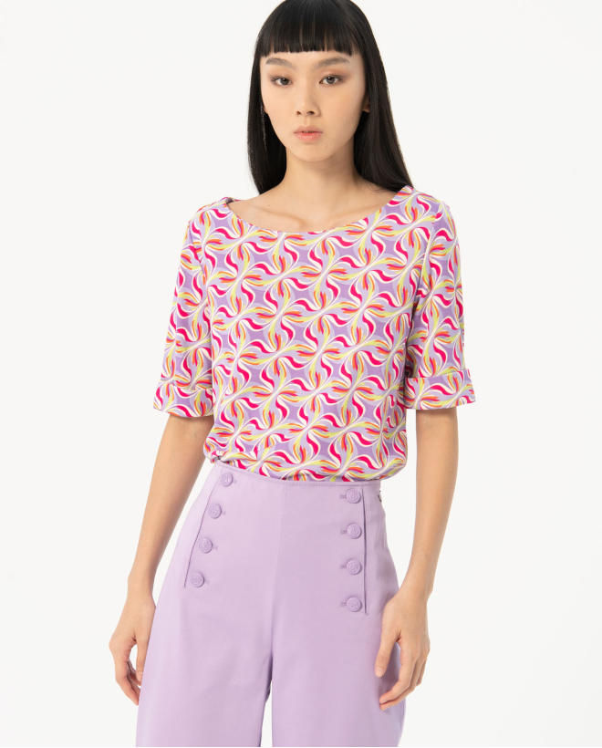 Pantalón popelina ancho liso Lila