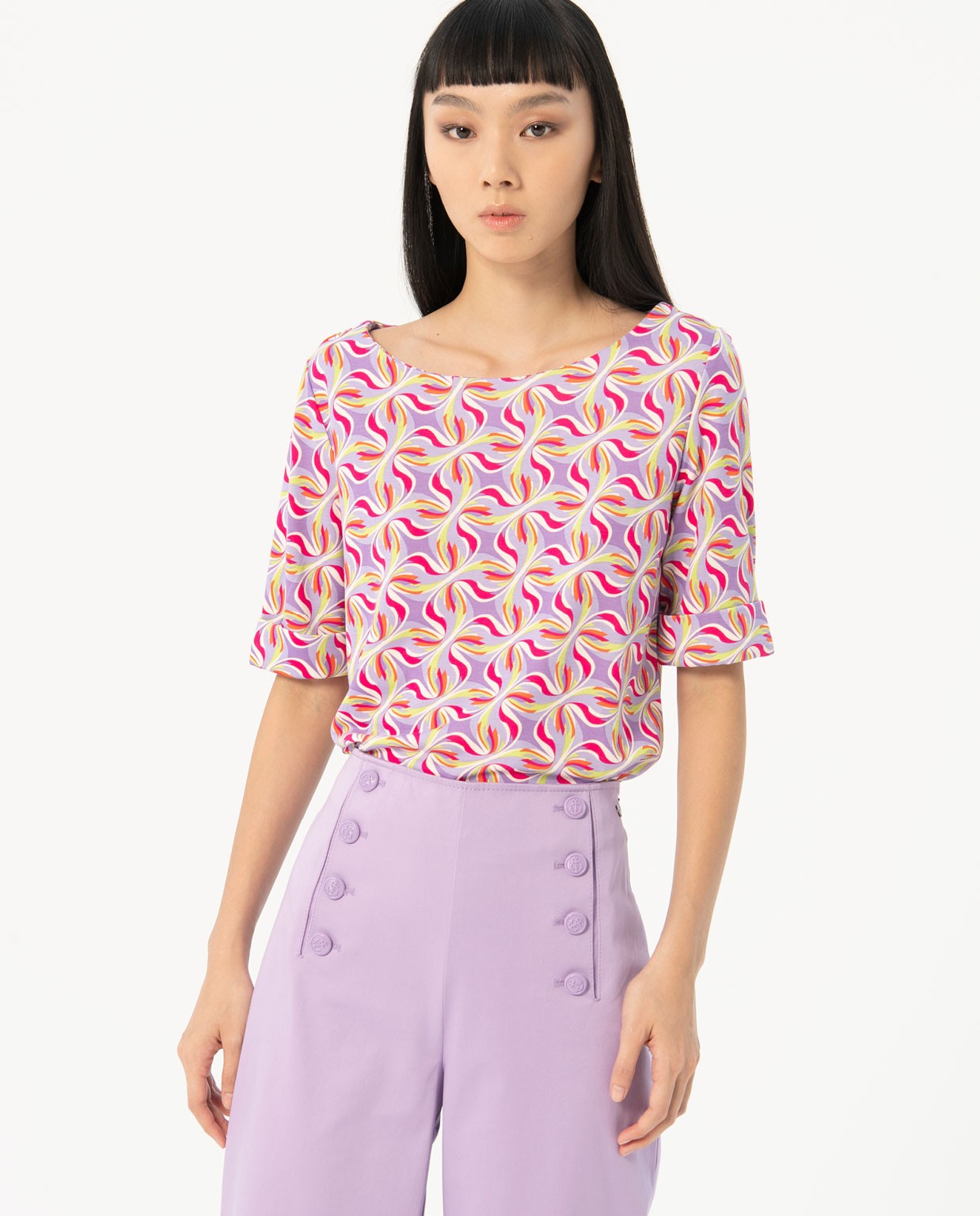 Pantalón popelina ancho liso Lila