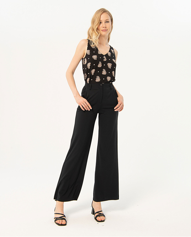 Pantalón recto elástico liso Negro