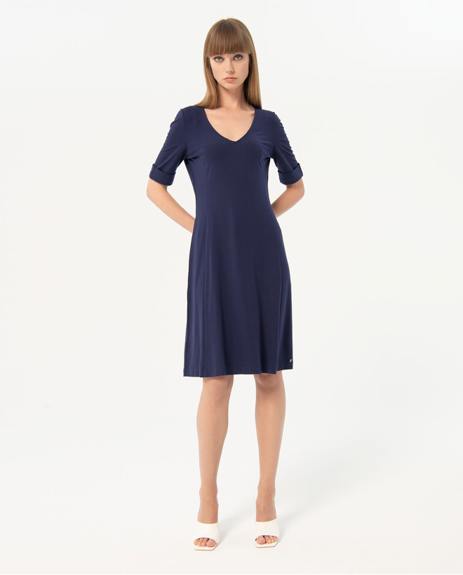 Vestido midi elástico liso Marino